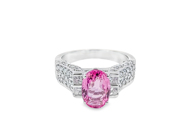 White Gold Pink Sapphire & Diamond Fashion Ring