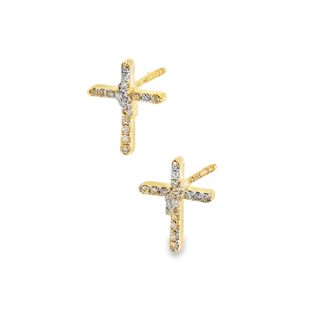 Yellow Gold Diamond Cross Stud Earrings