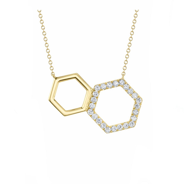 Shy Creation Yellow Gold Double Nexagon Diamond Necklace