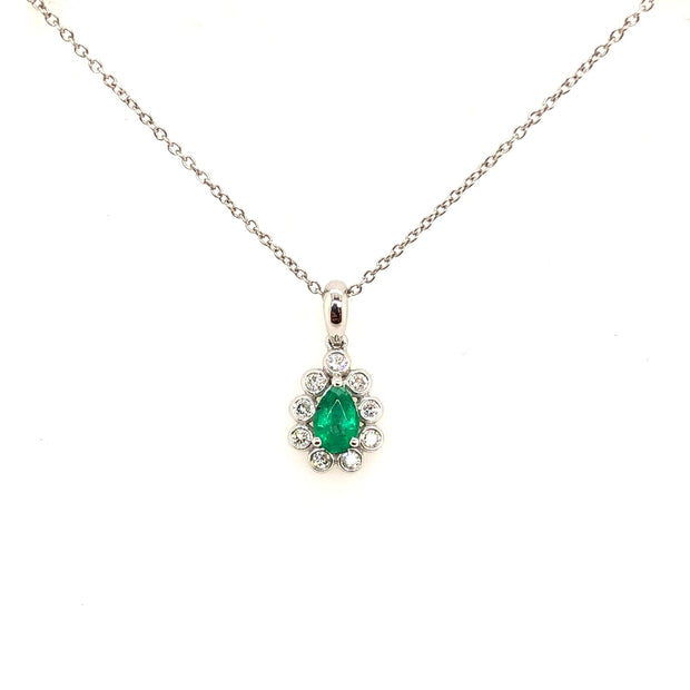 LeVian White Gold Emerald and Diamond Halo Pendant