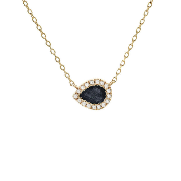 Yellow Gold Sapphire and Diamond Halo Necklace