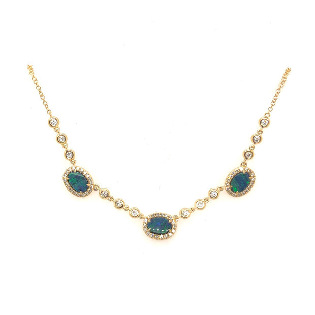 Shy Creation Yellow Gold Diamond and Opal Fashion Necklace