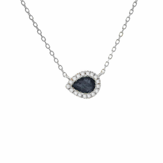 White Gold Sapphire and Diamond Halo Necklace