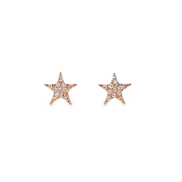 Rose Gold Pave Diamond Star Stud Earrings