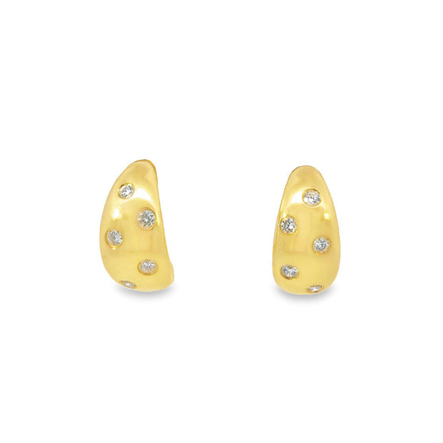 Shy Creation Yellow Gold Diamond Huggie Earrings