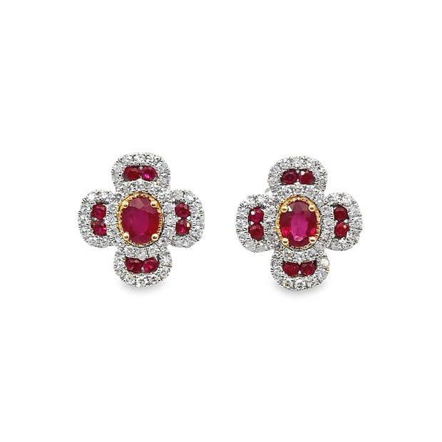 White/Yellow Gold Ruby and Diamond Earrings