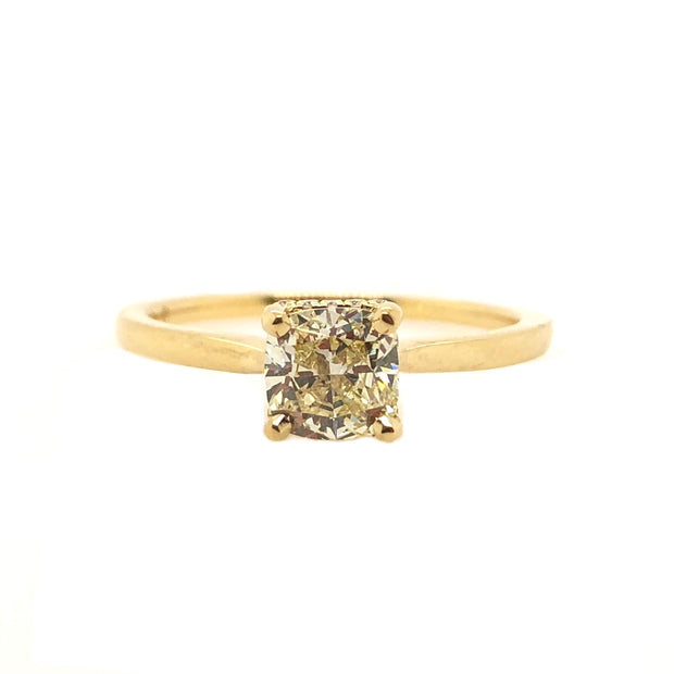 Yellow Gold Cushion Cut Diamond Solitaire Engagement Ring