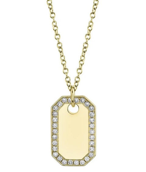 Shy Creation Yellow Gold Diamond Dog Tag Necklace