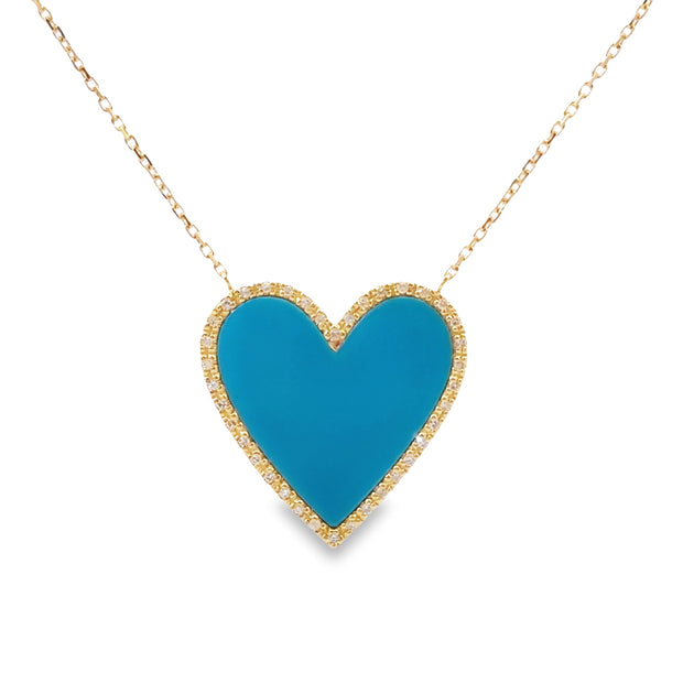 Yellow Gold Turquoise and Diamond Heart Pendant
