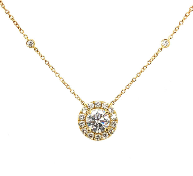 Lab Grown Yellow Gold Diamond Halo Necklace