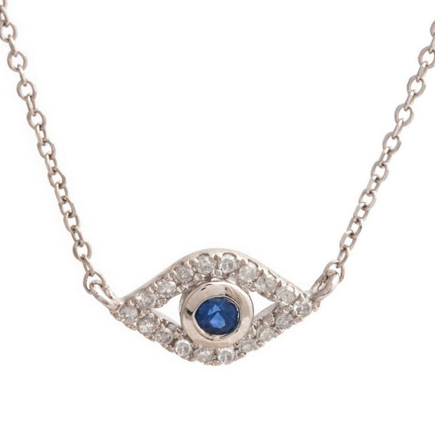 White Gold Sapphire and Diamond Evil Eye Necklace