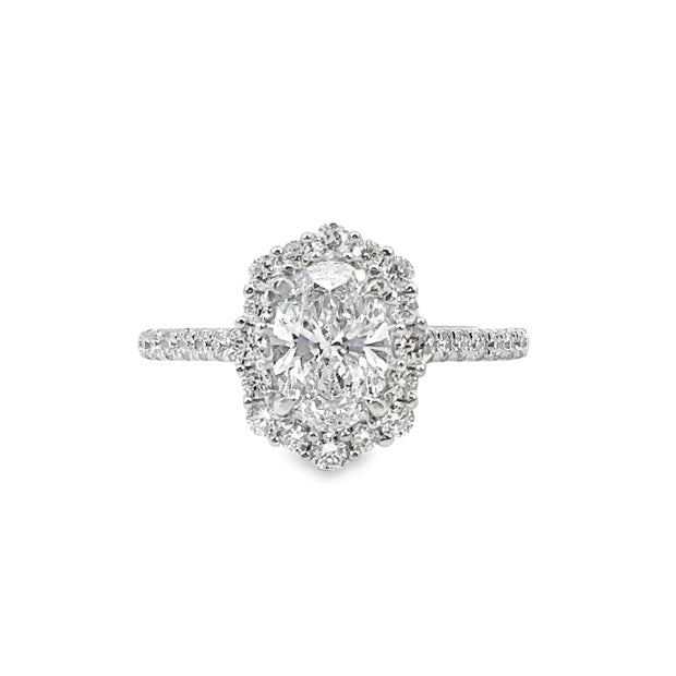 Platinum Lab Grown Oval Shape Diamond Halo Engagement Ring
