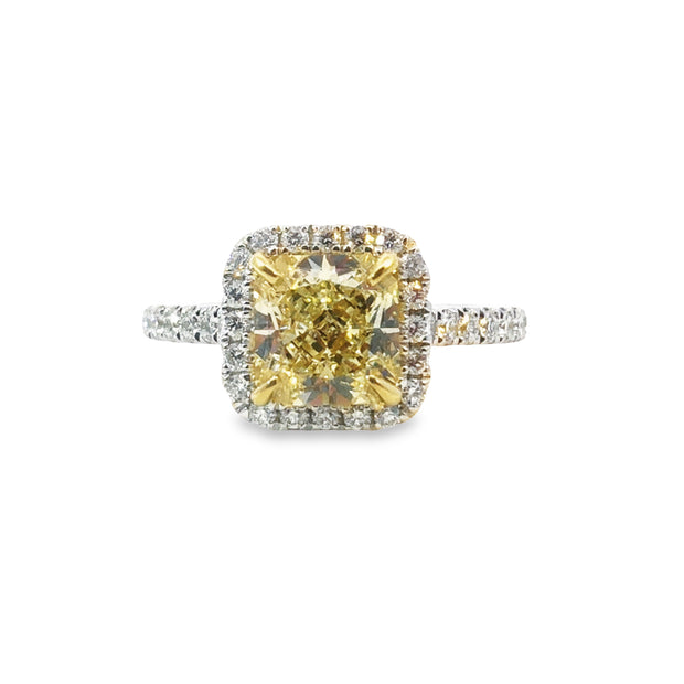 White/Yelllow Gold Fancy Yellow Diamond Halo Ring