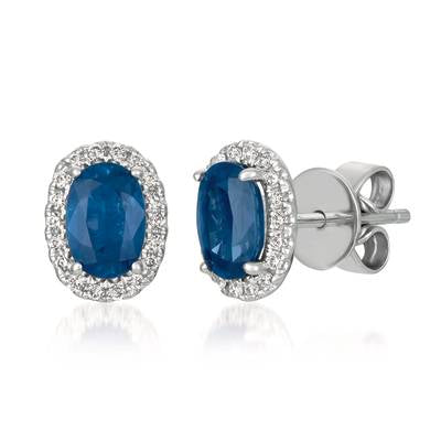LeVian White Gold Sapphire and Diamond Halo Stud Earrings