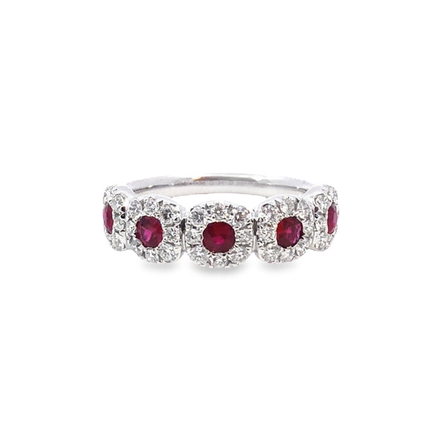 White Gold Ruby and Diamond Halo Band
