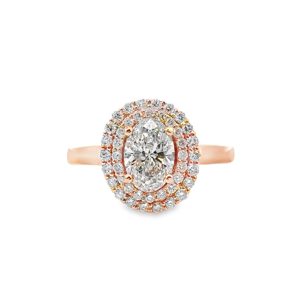 Rose Gold Lab Grown Oval Shape Diamond Halo Engagement Ring