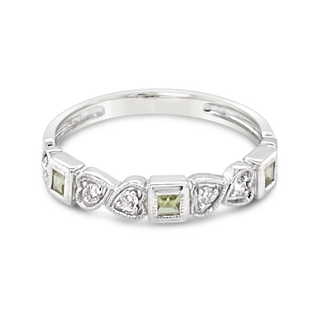White Gold Peridot and Diamond Stackable Band