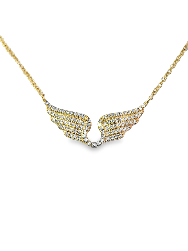 Yellow Gold Diamond Angel Wing Necklace