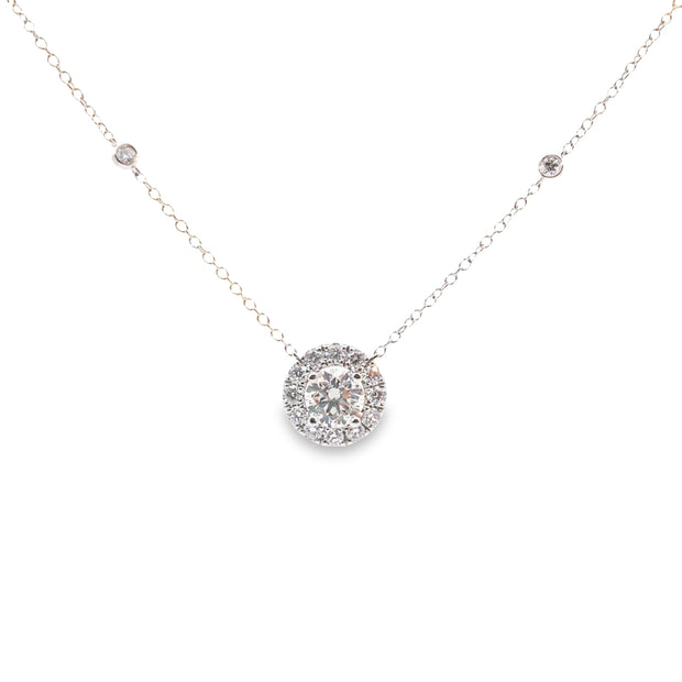 Lab Grown White Gold Diamond Halo Pendant Necklace