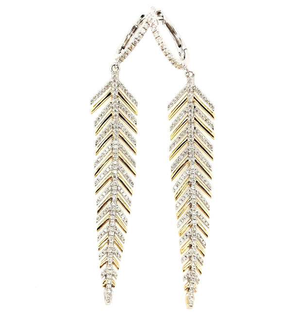 White/Yellow Gold Diamond Dangle Leaf Earrings