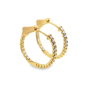 Yellow Gold Diamond Inside Outside Hoop Earrings