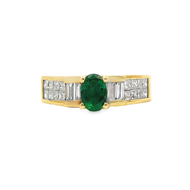 Yellow Gold Emerald and Diamond Ring
