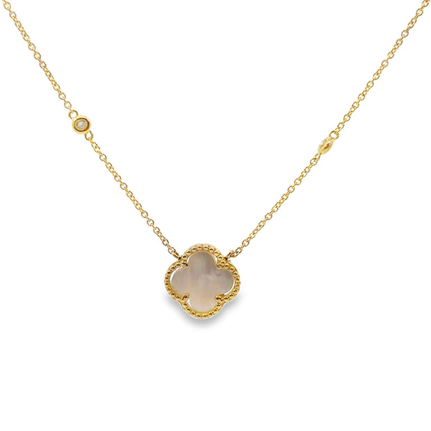 Yellow Gold Mother of Pearl and Diamond Fashion Necklace