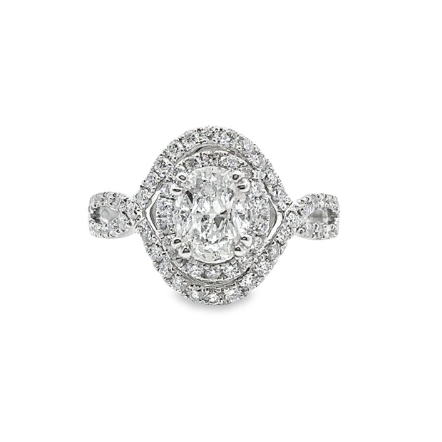 White Gold Oval Shape Diamond Halo Engagement Ring