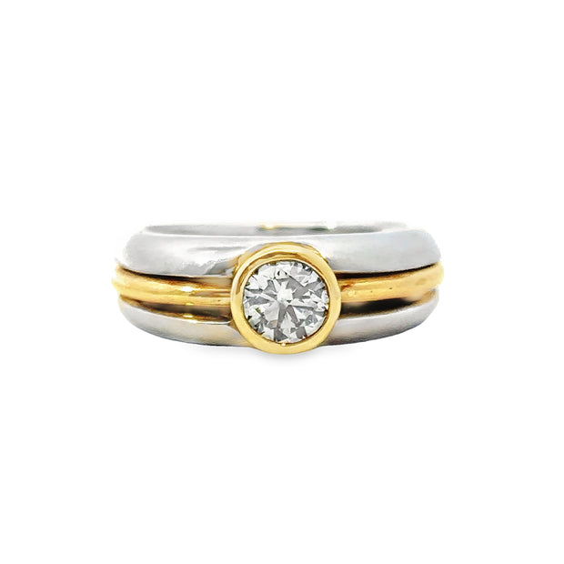 Platinum and 18K Yellow Gold Solitaire Diamond RIng