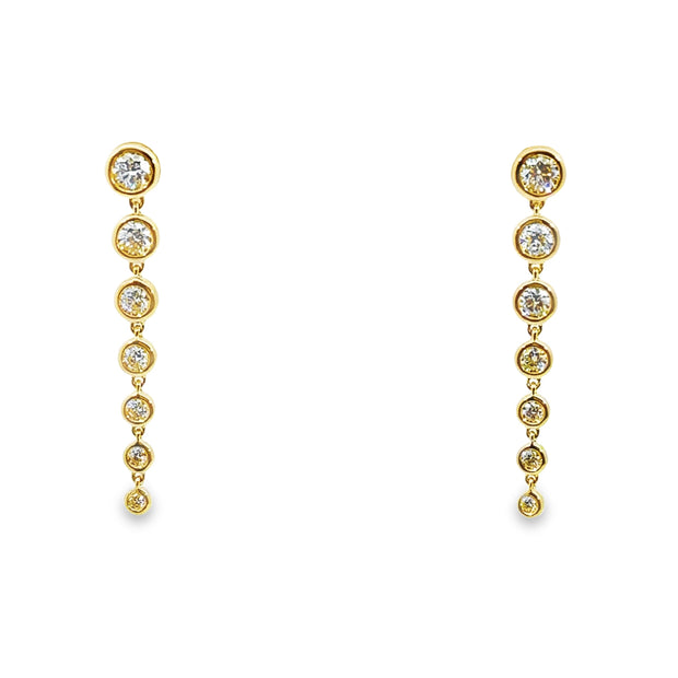 Lab Grown Yellow Gold Bezel Set Diamond Dangle Earrings