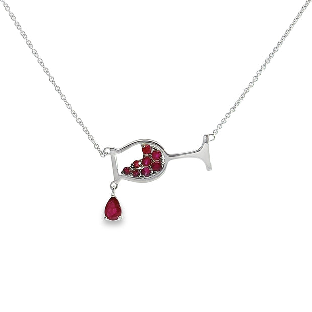 White Gold Ruby Wine Glass Fashion Necklace
