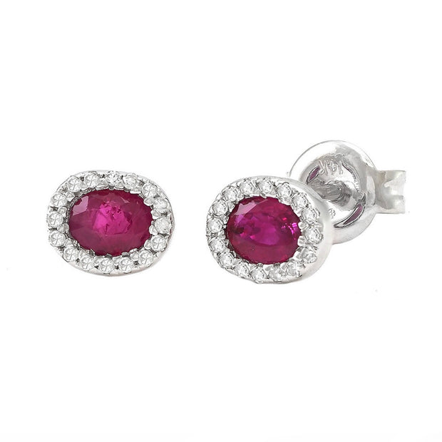 White Gold Ruby and Diamond Halo Stud Earrings