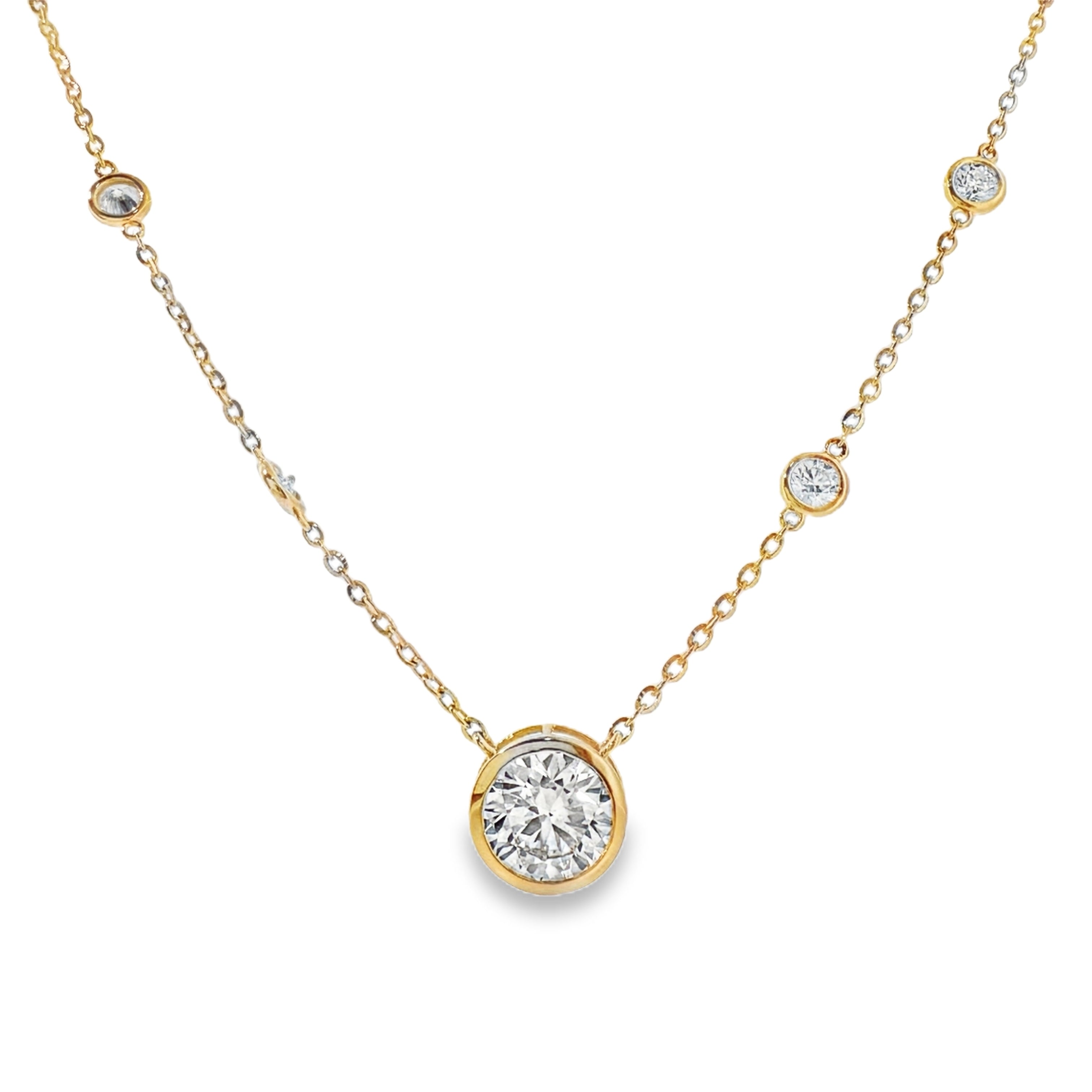 Lab Grown Yellow Gold Bezel Set Diamond Necklace