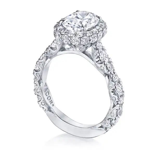 Lab Grown Oval Shape Platinum Diamond Halo Tacori Engagement Ring