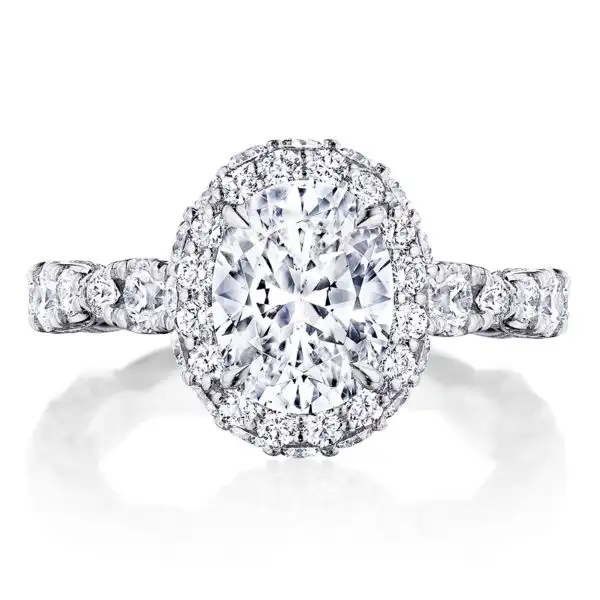 Lab Grown Oval Shape Platinum Diamond Halo Tacori Engagement Ring