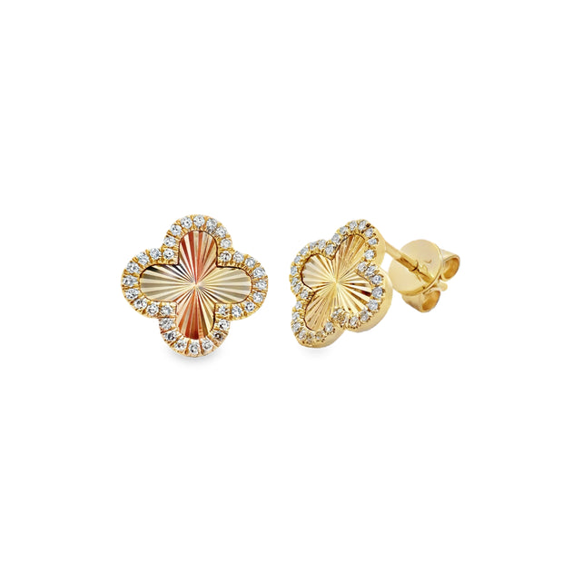 Yellow Gold Diamond Clover Shape Stud Earrings