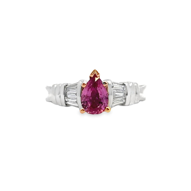 White Gold Pink Sapphire and Diamond Fashion Ring