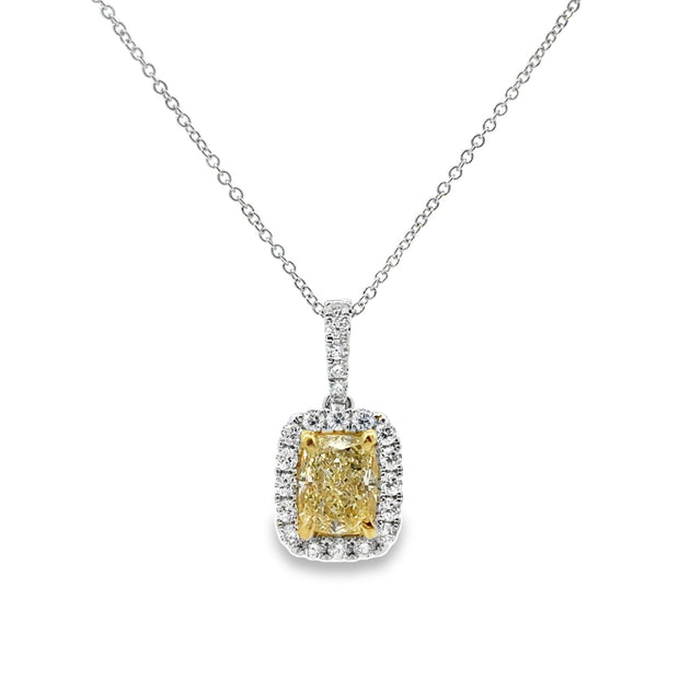 White Gold Fancy Yellow Diamond Halo Pendant