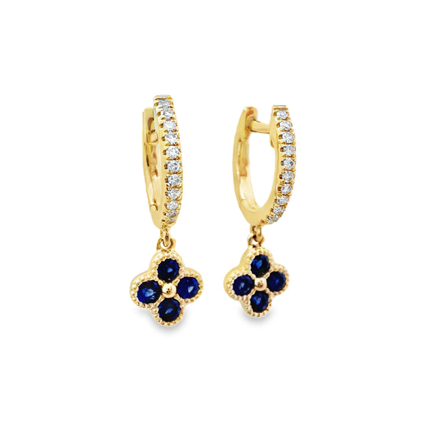 Yellow Gold Diamond and Sapphire Dangle Earrings