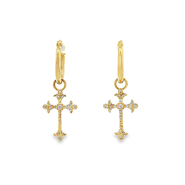 Yellow Gold Diamond Cross Dangle Earrings
