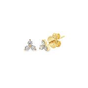 Yellow Gold Diamond Three Stone Stud Earrings