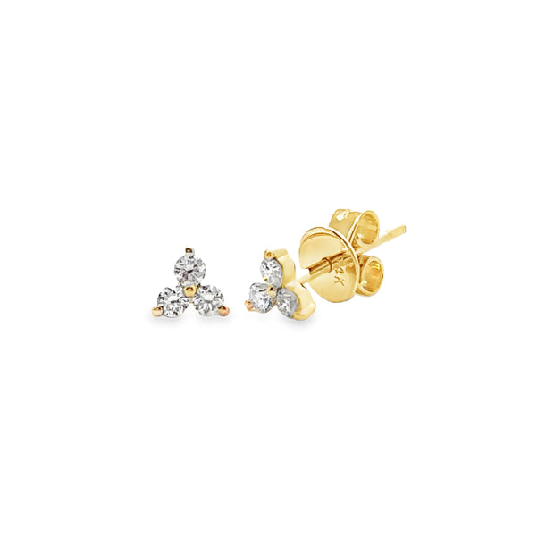 Yellow Gold Diamond Three Stone Stud Earrings