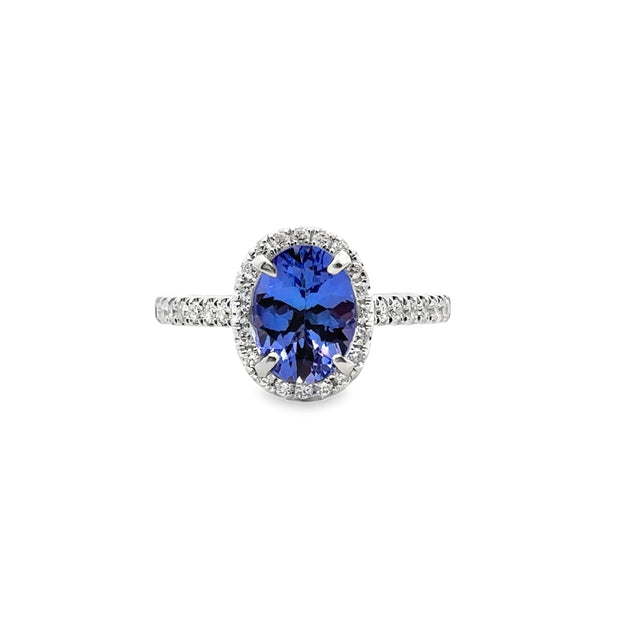 White Gold Tanzanite and Diamond Halo Ring