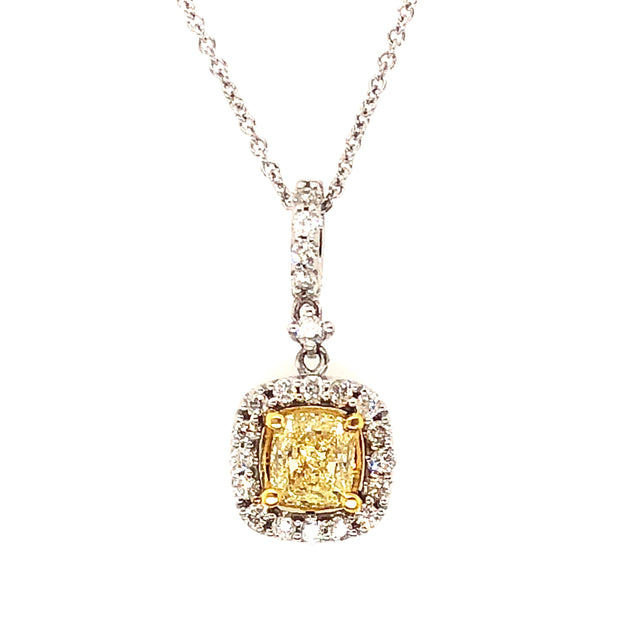 White/Yellow Gold Fancy Yellow Diamond Halo Pendant