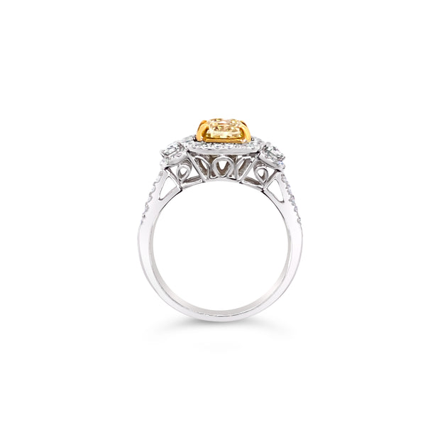 Forevermark White Gold Fancy Yellow Radiant Diamond Halo Ring