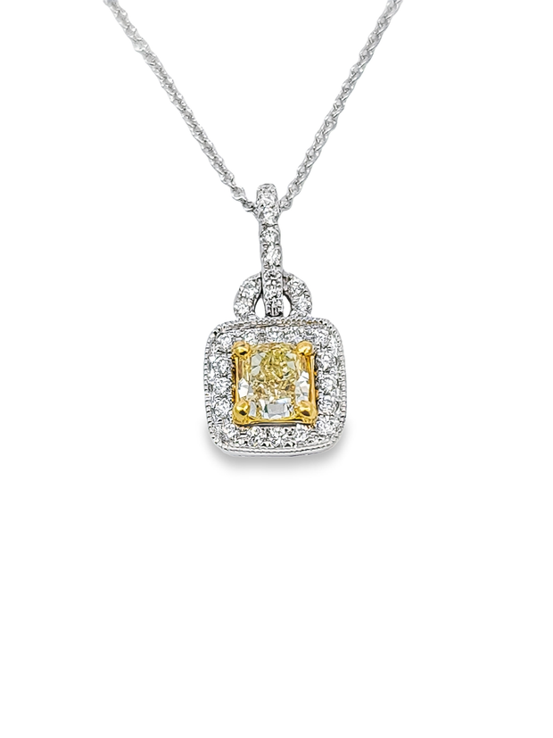 White/Yellow Gold Fancy Yellow Diamond Halo Pendant