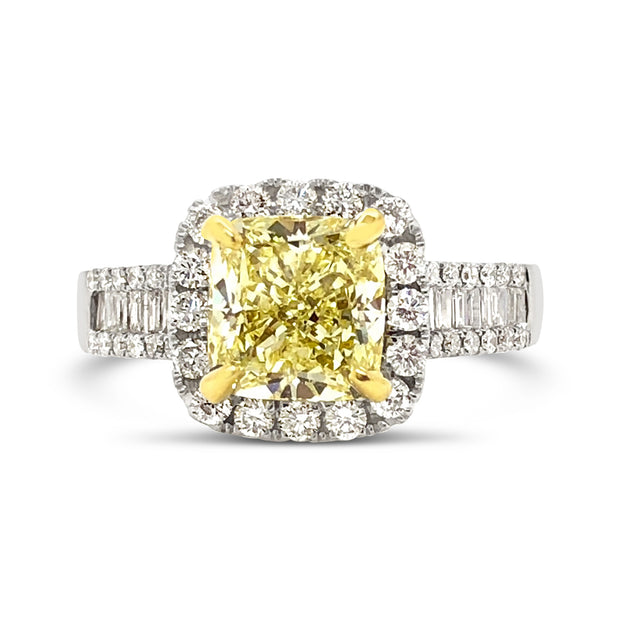 White/Yellow Gold Fancy Yellow Diamond Halo Ring