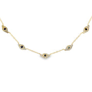 Yellow Gold Sapphire and Diamond Evil Eye Necklace