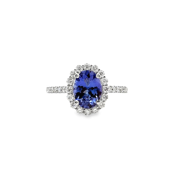 White Gold Tanzanite and Diamond Halo Ring