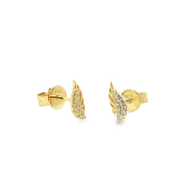 Yellow Gold Diamond Angel Wing Stud Earrings